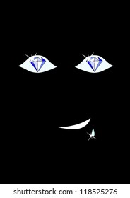 vector illustration of huge eyes shape like diamonds, showing from a black background smiling and drooling