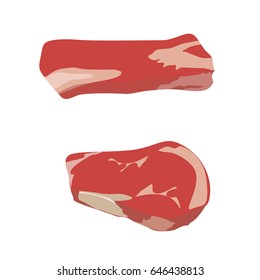 Vector illustration huge red meat chunk, steak icon set isolated on white background.