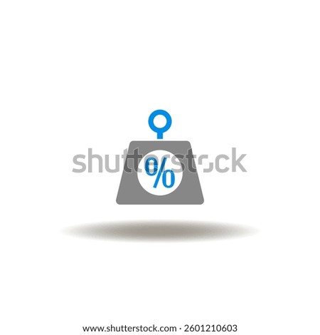 Vector illustration of huge weight and percent sign. Symbol of debtor. Icon of debt burden.