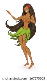 Vector illustration of hula girl in hibiscus necklace 