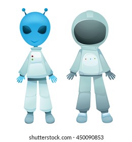 vector illustration of human and alien astronauts