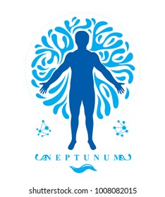 Ilustração vetorial de humano, atleta. Poseidon o deus do mar e defensor de todas as águas.