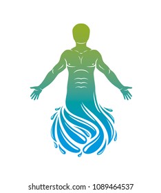 Vector illustration of human, athlete. Poseidon the god of sea and defender of all waters.