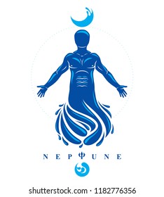 Vector illustration of human, athlete. Poseidon the god of sea and defender of all waters.