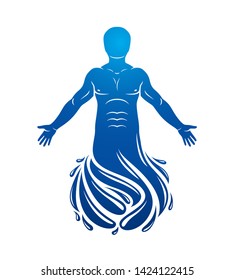 Vector illustration of human, athlete. Poseidon the god of sea and defender of all waters.