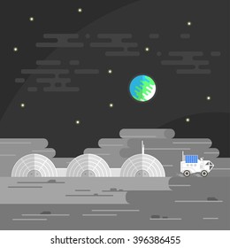 Vector illustration of human base on Moon. 