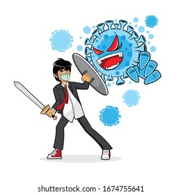 Vector illustration of a human being against coronavirus