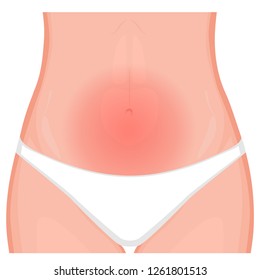 Vector illustration of a human belly with a pain or injury. Front view. For advertising, medical publications. EPS 10
