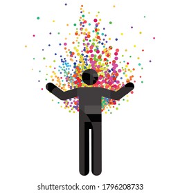 vector illustration of human body and colorful dots for personal energy and spirit visuals