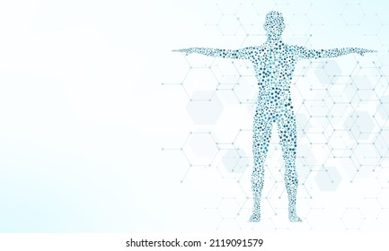 Vector illustration of the human body with structure molecules DNA. Concept and idea for medicine, healthcare medical, science, and technology - Shutterstock ID 2119091579