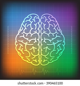 Vector Illustration of Human Brain Concept with Wave Diagram on  Colorful Background
