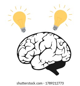 Vector illustration of a human brain with inspiration and ideas.