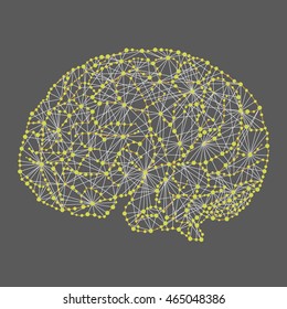 Vector Illustration Of The Human Brain And Neural Networks. Connections Between Neurons. Flat Image Of Artificial Neural Networks. Neuroscience Icon.