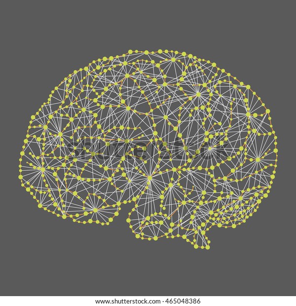 人間の脳と神経ネットワークのベクターイラスト ニューロン 間の接続 人工ニューラルネットワークの平面画像 神経科学のアイコン のベクター画像素材 ロイヤリティフリー