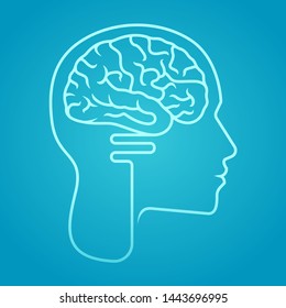 vector illustration of a human with brain outline. describe think out of the box, open mind, and brainstorming. business concept illustration