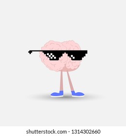 Vector illustration of a human brain of pink color . Inspiration cartoon brain concept. Doodle style. Flat design style brain character.