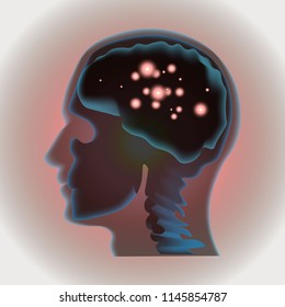 Vector illustration of a human brain scan during a thought process