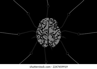 Ilustración vectorial del cerebro humano desgarrado en todas direcciones por anzuelos de peces, concepto de incertidumbre emocional, problemas de vida, recesión, aumento de precios y crisis psicológica