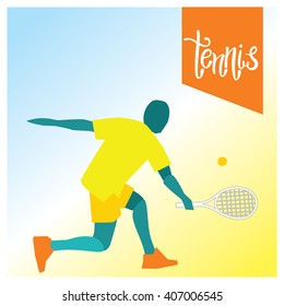 vector illustration of human character holding tennis racket isolated on gradient background