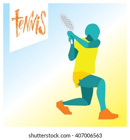 vector illustration of human character holding tennis racket isolated on gradient background