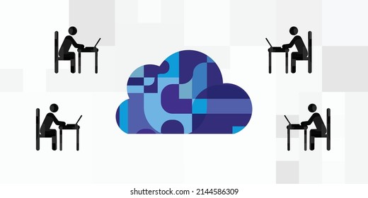 Vector Illustration Of Human Cloud Technology For Talent Pool And Organizing Outsource Work 