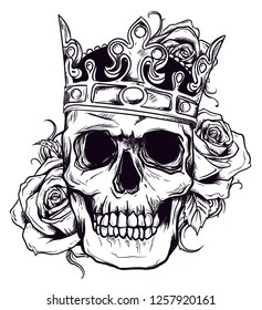 Vector illustration human death skull in crown with roses