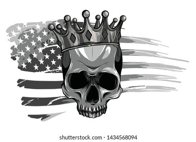 Vector illustration human death skull in crown with roses