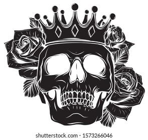 Vector illustration human death skull in crown with roses