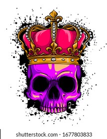 Vector illustration human death skull in crown with roses