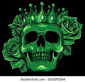 Vector illustration human death skull in crown with roses