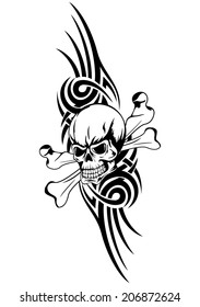 vector illustration human death skull with bones and trbal
