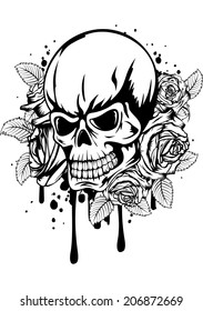 Vector illustration human death skull with roses