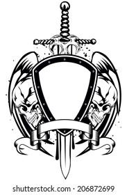 Vector illustration human death skulls sword and shield