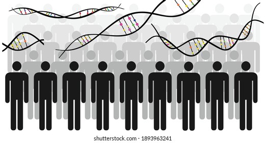 vector illustration of human DNA chains and group of people genetic diseases curing