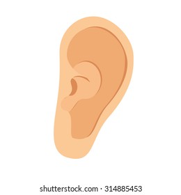 Vector illustration of human ear. Ear icon, symbol. Deaf, ear hearing 