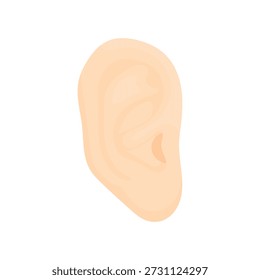 Ilustração vetorial de um ouvido humano isolado no fundo branco. Design simples e limpo que representa audição, som, comunicação, audição, consciência, percepção de áudio e conceitos de estilo de vida diário.