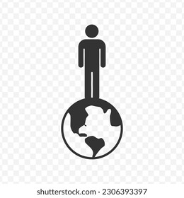 Vector illustration of human earth icon in dark color and transparent background(png).