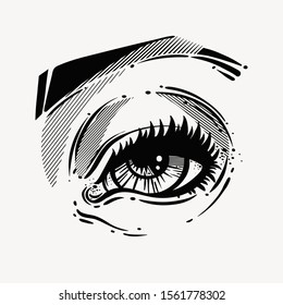 Vector illustration of human eye in engraved style.  New World Order. Eye of Providence. All seeing eye. Religion philosophy, spirituality, occultism, chemistry, science, magic.