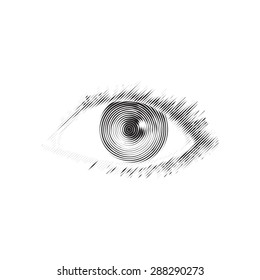 Vector illustration of human eye in vintage engraved style. Isolated on white background. Element of design
