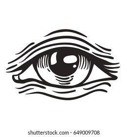 Vector illustration of human eye in vintage engraved style Isolated, grouped, transparent background. Sketch for tattoo, hipster t-shirt design, vintage style posters. Coloring book for adults.