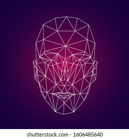 Vector illustration of human face in the form of a biometric scanning system. Face identification.