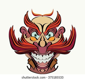 vector illustration of a human face mask evil grin and big mustache