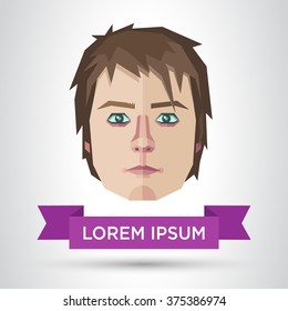 Vector illustration of a human face in polygonal style and a ribbon.