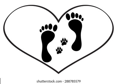 Vector illustration of a human foot with dog foot in a heart.