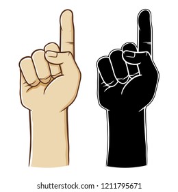 Vector illustration of human hand gesture making number one sign, isolated on white background