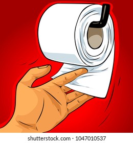 Vector illustration of human hand holding toilet paper