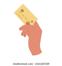 Ilustración vectorial mano humana con tarjeta de crédito aislada en fondo blanco