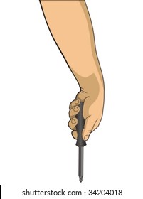 Vector illustration. Human hand holding screwdriver.