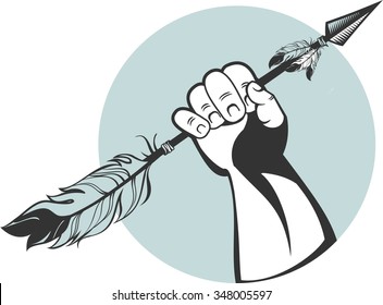 vector illustration of a human hand holding an arrow