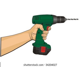 Vector illustration. Human hand with portable electric drill.